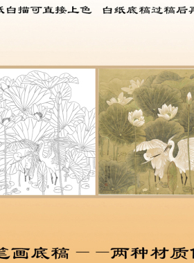 工笔画白描底稿荷花熟宣纸白描