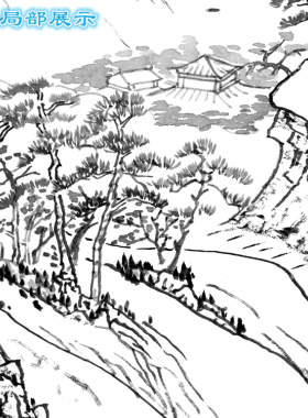 工笔画底稿青绿山水熟宣纸白描