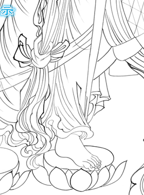工笔画白描底稿直接上色白衣观音