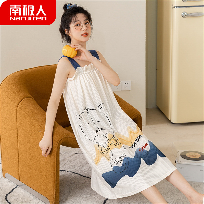 吊带睡裙女夏季可爱性感无袖纯棉2025年新款背心睡衣女夏款家居服 - 图1