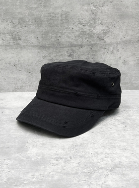 高版重工人纹棉破洞平顶帽工装风