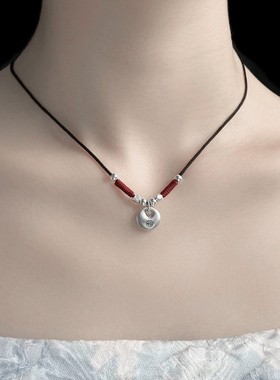 好运平安锁平安扣项链锁骨链小福锁999纯银小众设计编织绳男女款