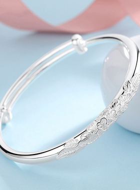 花开富贵正品银手镯女9999纯银