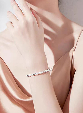 银手镯女9999纯银竹节高升足银