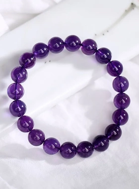 八达马水晶 天然紫水晶 圆珠 乌拉圭紫水晶手链 diy饰品配件