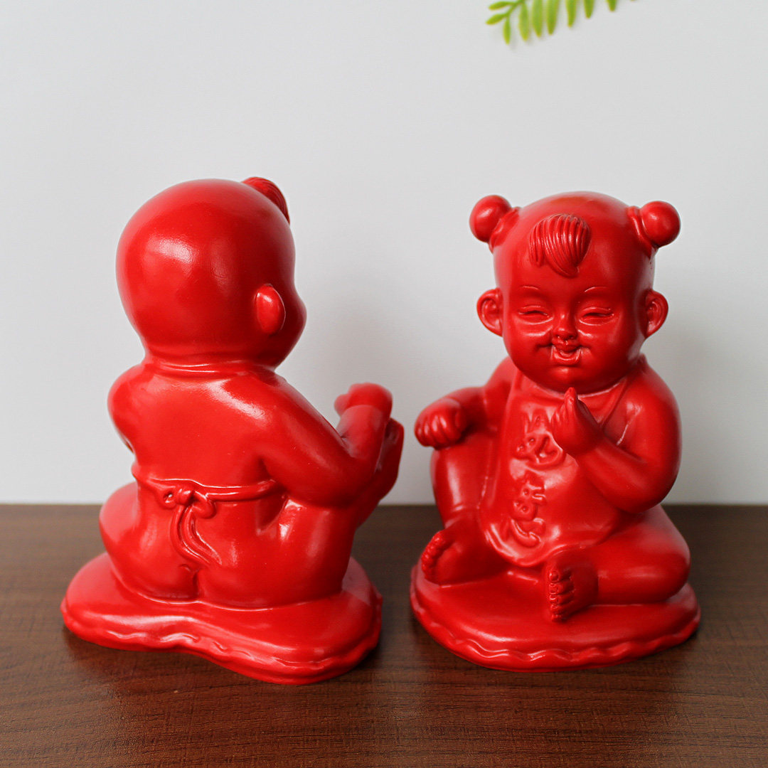 天然朱砂金童玉女婚房摆件小男孩女娃娃宝宝婚礼现场摆设新婚礼品
