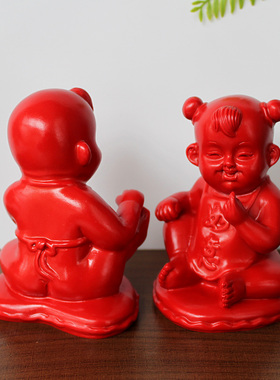 朱砂摆件金童玉女祝福婚房摆设品