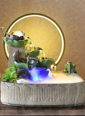 轻奢新中式流水风水轮造景摆件