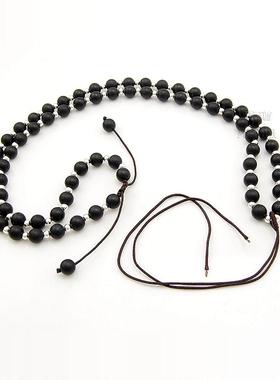 烟晶茶晶黑玛瑙圆珠链磨砂工艺吊坠配链项链纯银配件DIY饰品包邮