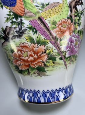 日本回流 明陶青花彩绘花瓶 花入 花器摆件