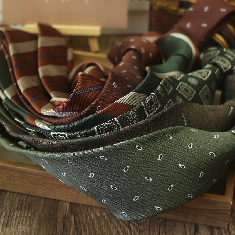 领带男8CM正装职业商务休闲英伦复古棕红金咖花朵暗红条纹韩版 - 图0