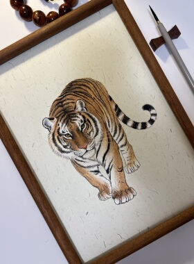 纯手绘国画老虎装饰画客厅卧室挂画家居摆画尺寸A4