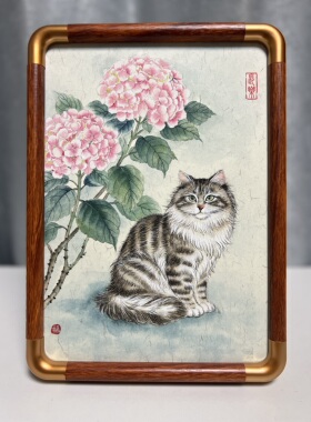 纯手绘国画猫装饰画客厅卧室挂画家居摆画尺寸A4