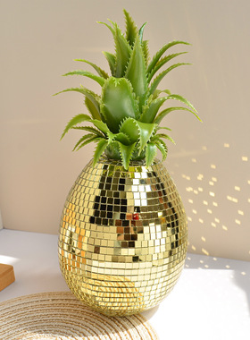 HEDU跨境Disco Pineapple镜面球菠萝摆件仿真水果夏威夷桌面装饰