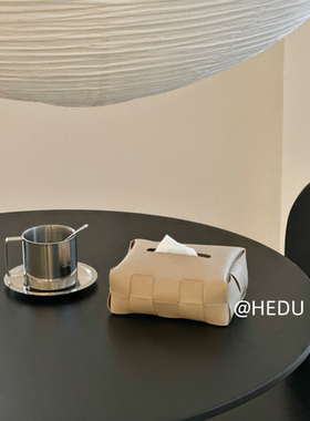 HEDU中古风仿皮革纸巾盒客厅轻奢高档抽纸盒摆件卧室床头装饰品