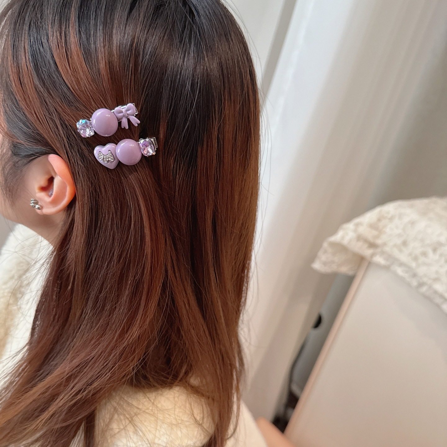 甜美温柔紫色系蝴蝶结水钻对夹少女可爱水钻狗狗发夹碎发刘海夹子,淘宝优惠券,粉丝福利购,淘宝优惠卷