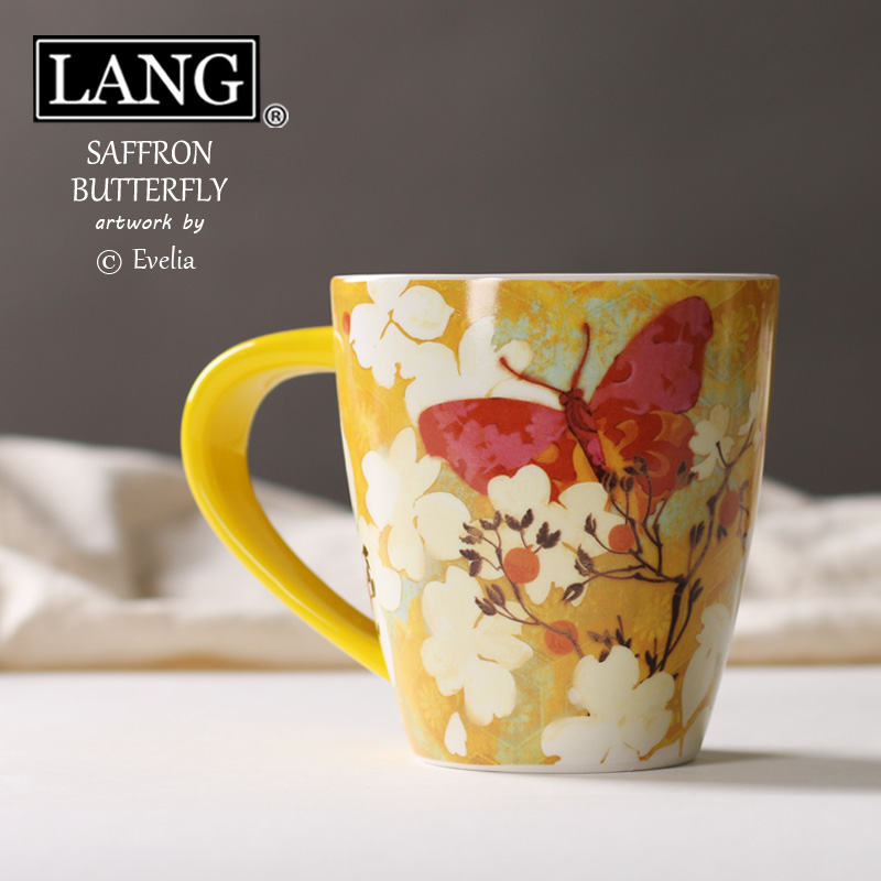 出口陶瓷杯水杯 美國LANG馬克杯咖啡杯奶茶杯 番紅花蝴蝶