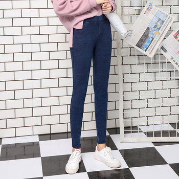 240 catties extra large size 200 fat MM autumn high waist imitation leggings denim for women to wear elastic fat slimming pants