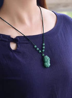 天然东陵玉貔貅吊坠 情侣款绿色玉石貔貅挂坠 绿玉貔貅项坠 男女