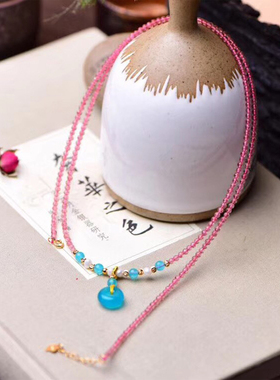 天然草莓晶蓝色平安扣百搭手链