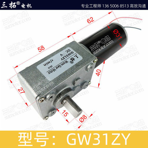 三拓GW31ZY 12V24V蜗轮蜗杆减速电机可堵转电机马达转速可定制-图0