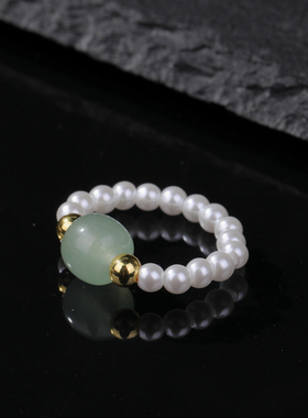 天然盐源玛瑙贝珠串珠戒指