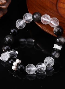 银曜石白水晶水熊手串小众轻奢