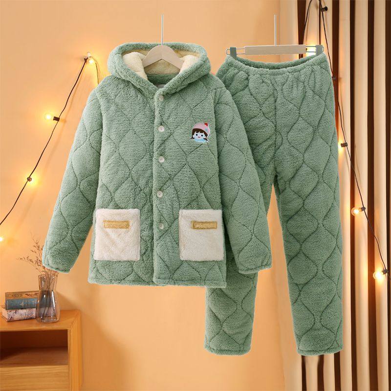 冬女士睡衣法兰绒甜美可外穿保暖家居服三层夹棉加厚加绒棉袄纯色,淘宝优惠券,粉丝福利购,淘宝优惠卷