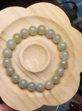 保真天然和田玉青海料晴水手串10mm