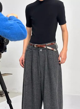 LMS Legacy风格深棕色手工镶嵌铆钉腰扣腰带头层牛皮带男女腰带潮