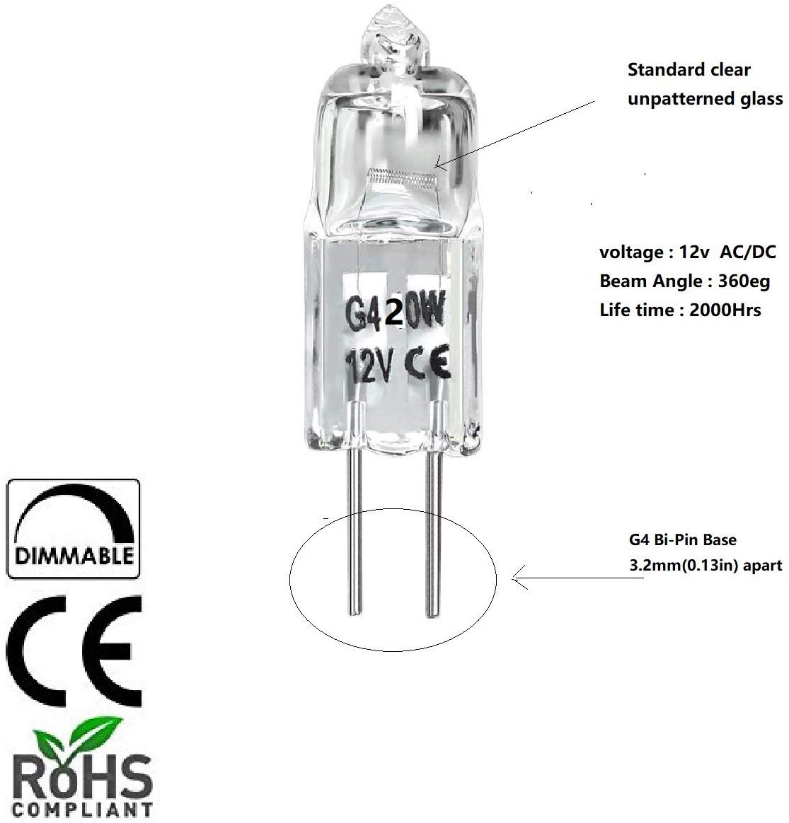 10支 G4 Halogen Bulb卤素灯泡香薰灯12V20W灯泡水晶灯珠卤钨灯-图1