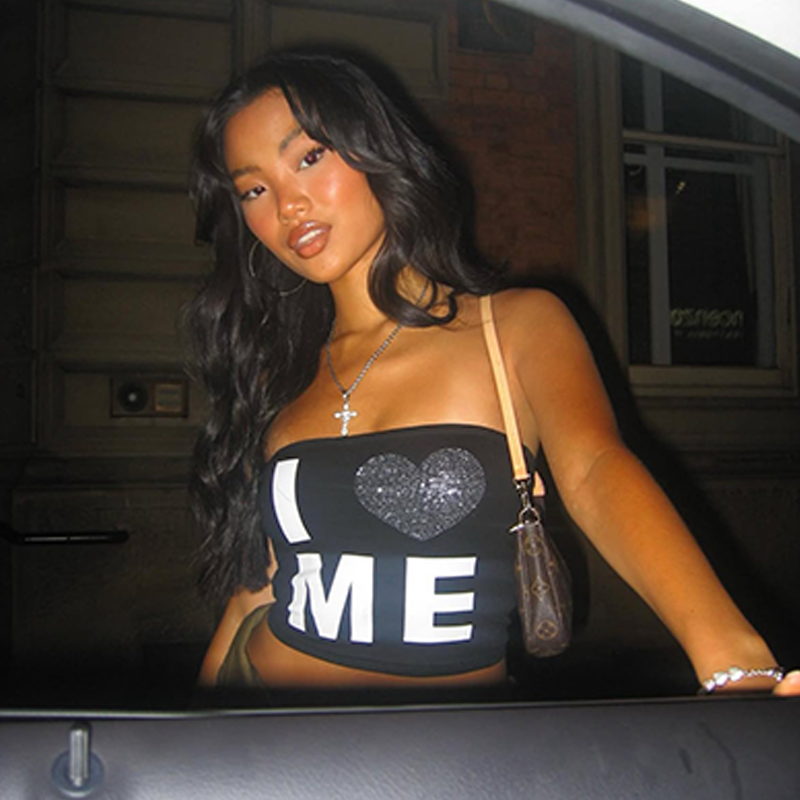 gagaopt甜辣风字母印花烫钻抹胸背心女夏季显瘦休闲街拍短上衣ins,淘宝优惠券,粉丝福利购,淘宝优惠卷