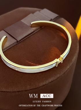 真金电镀锆石H字母开口手镯水钻精致百搭手轻奢高级感简约手饰品