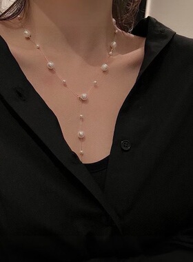 满天星仿珠项链贝珠925银女锁骨链轻奢小众设计感气质颈链配饰