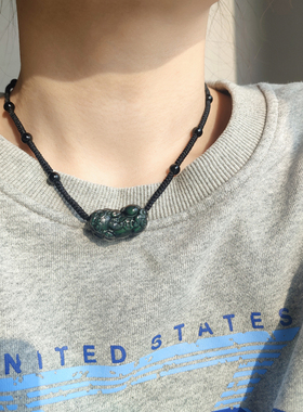 天然黑曜石貔貅编织手链女锁骨链