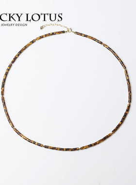 天然桶珠虎眼石包金水晶锁骨链