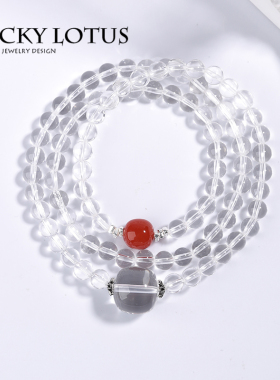 天然白水晶南红桶珠银女手链包邮