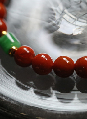 深庭川料满肉南红玛瑙翡翠手串