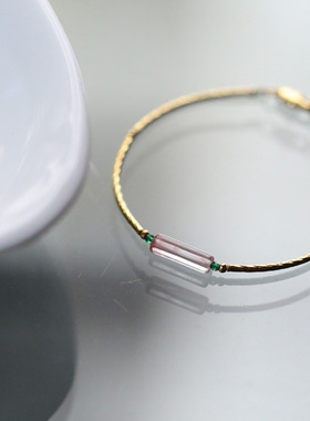 微澜丨粉琉璃管珠9k金手镯手链