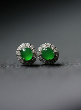 翡翠耳钉耳钉入锦翡翠简约18k