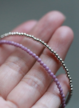 白桃乌龙粉紫色石英岩925细手链