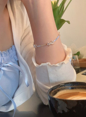 法式欧美甜酷风银色蝴蝶结choker项链女小众设计感高级蛇骨链饰品