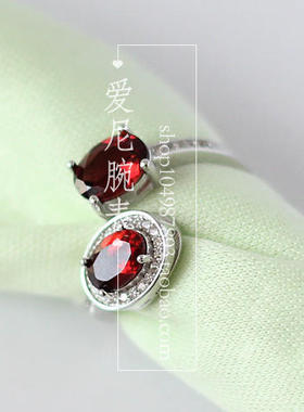 天然纯银水晶石榴石戒指