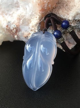 天然蓝玉髓吊坠树叶金枝玉叶挂件