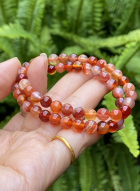 天然红玛瑙圆珠手链少女款甜美风