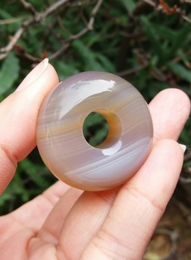 天然无烧缠丝玛瑙胖平安扣吊坠女