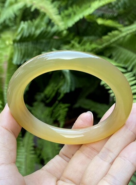 天然原矿无烧黄玉髓圆条手镯中式