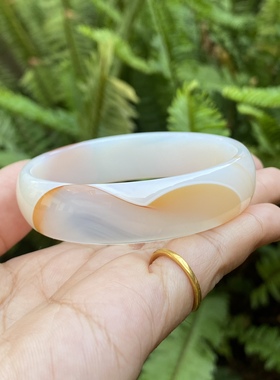 天然原色无烧玛瑙手镯冰灰红条纹