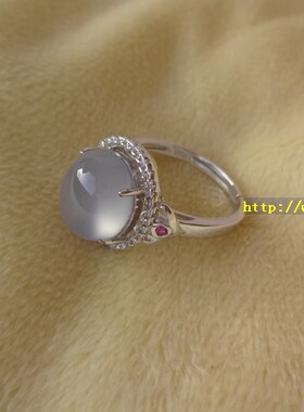 纯银镶嵌蓝玉髓指环冰彩蓝玉髓女