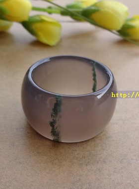 天然无烧绿苔藓玛瑙戒指扳指男款